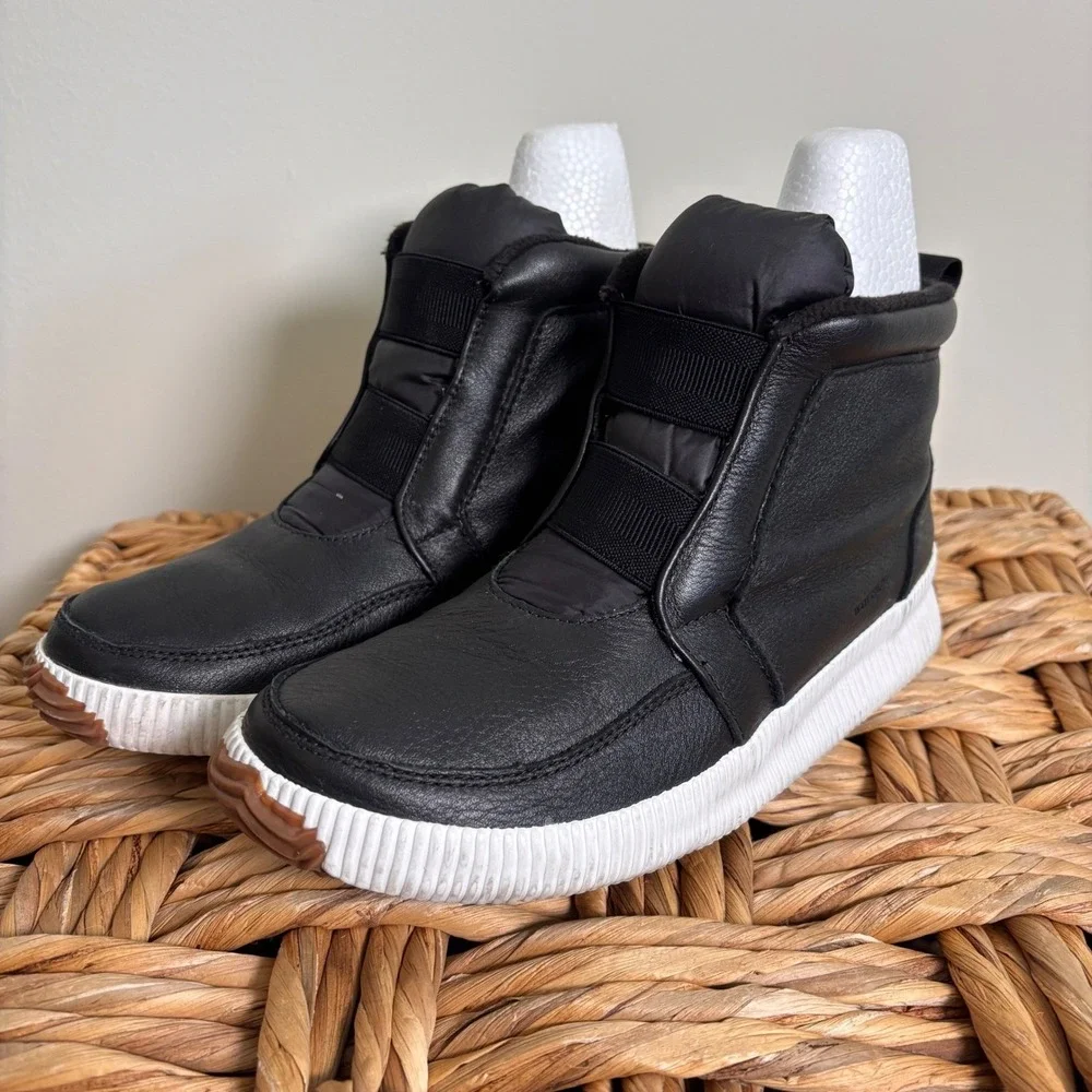 Sorel Out N About III Conquest Waterproof‎ Boots Black Leather NL3807 Womens 8.5